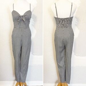 Vintage Inspired Gingham Black and White Jumpsuit with Tie Front size Small